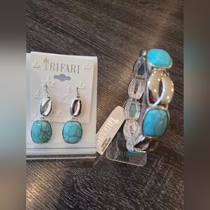 Trifari Blue and Silver Dangle Earrings
